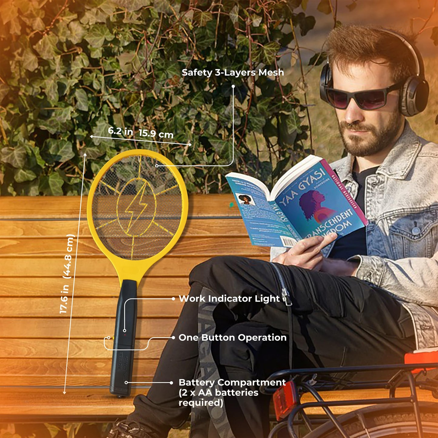 Electric Fly Zapper - Electronic Bug Zapper with Protective net Layer - Pest Control Mosquito and Insect Catcher Racket - Electric Fly Swatter - Handy Fly Killer Racket for Indoor and Outdoor