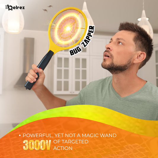 Electric Fly Zapper - Electronic Bug Zapper with Protective net Layer - Pest Control Mosquito and Insect Catcher Racket - Electric Fly Swatter - Handy Fly Killer Racket for Indoor and Outdoor