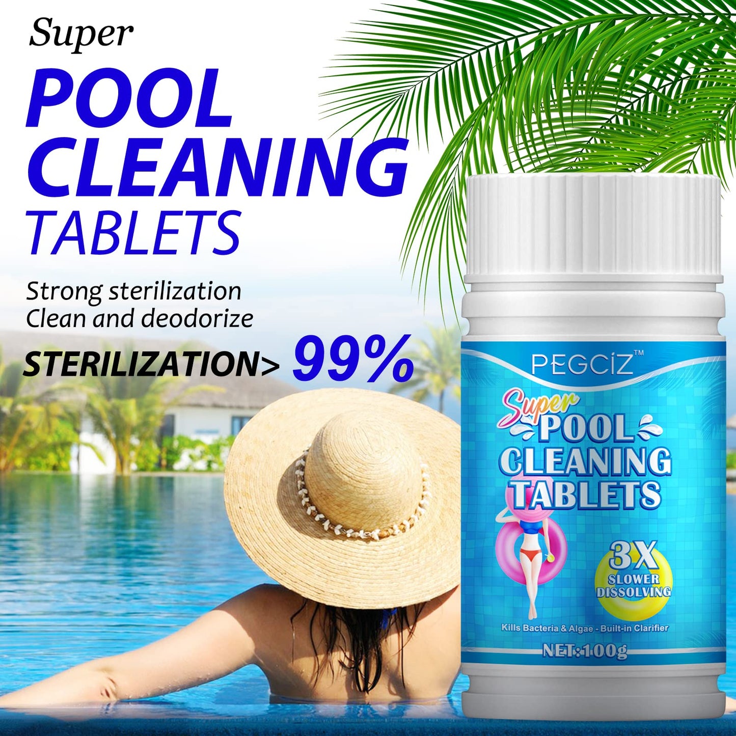 Chlorine Tablets for Swimming Pool,Hot Tub&Swimming Pool Chemicals,Chlorine Tablets for Hot Tub, Swimming Pool chlorine tablets,Spa Cleaning,100PCS