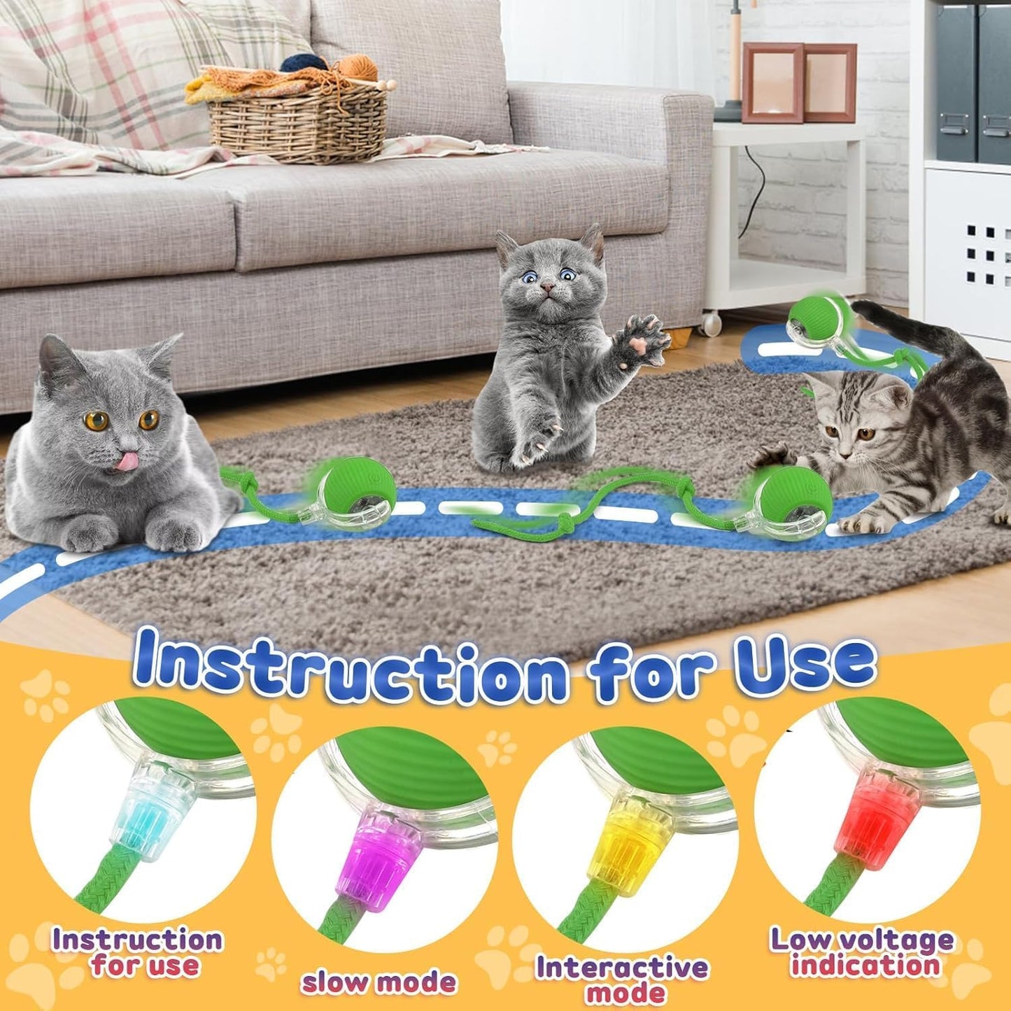 Active Rolling Ball with Tail for Cats/Dogs, Rechargeable Electric Interactive Ball Toy
