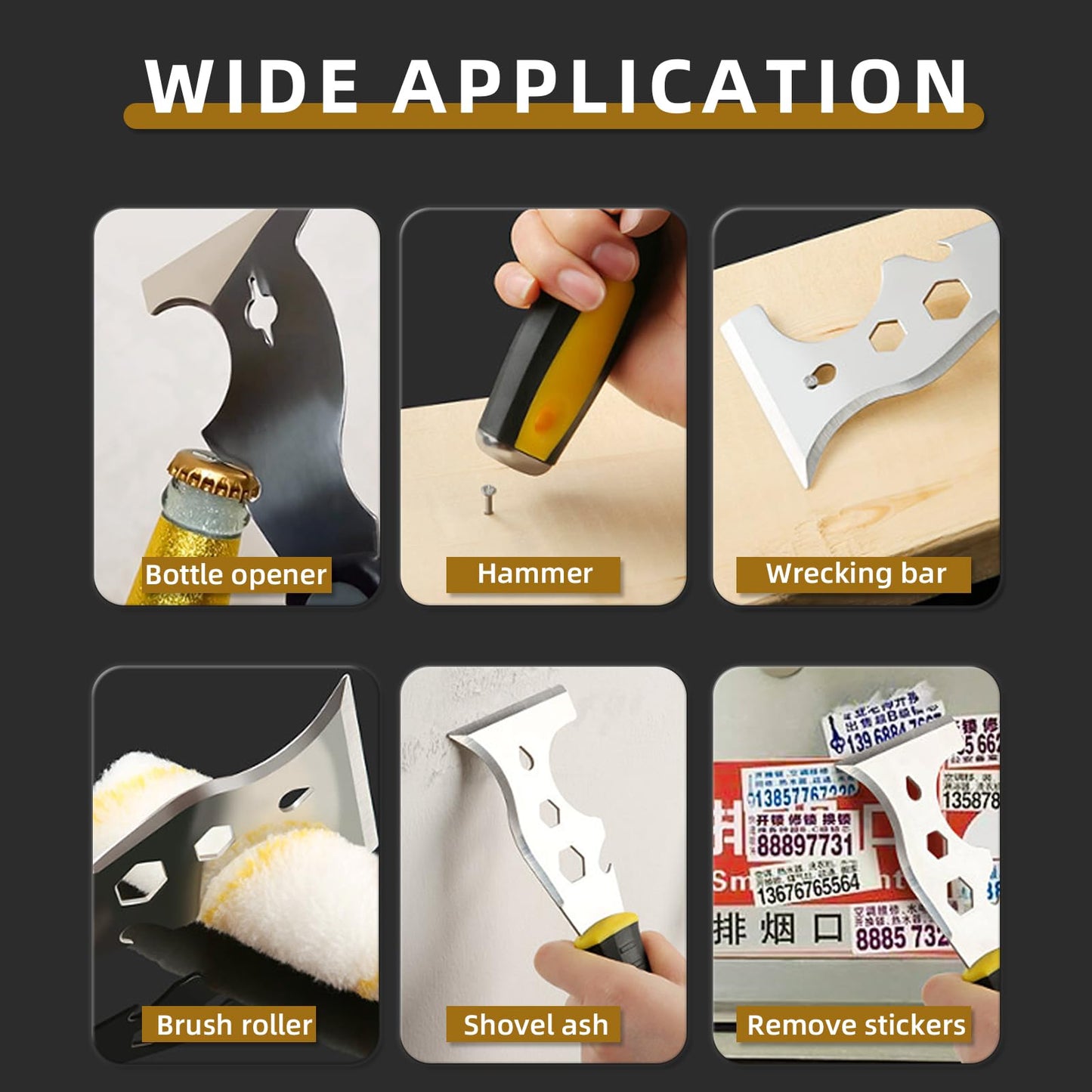 Scraper Tool, Stainless Steel 13-in-1 Painters Tool, Professional Multi Wallpaper Scraper Tool Includes Paint Roller, Straight Scraper, Curved Scraper