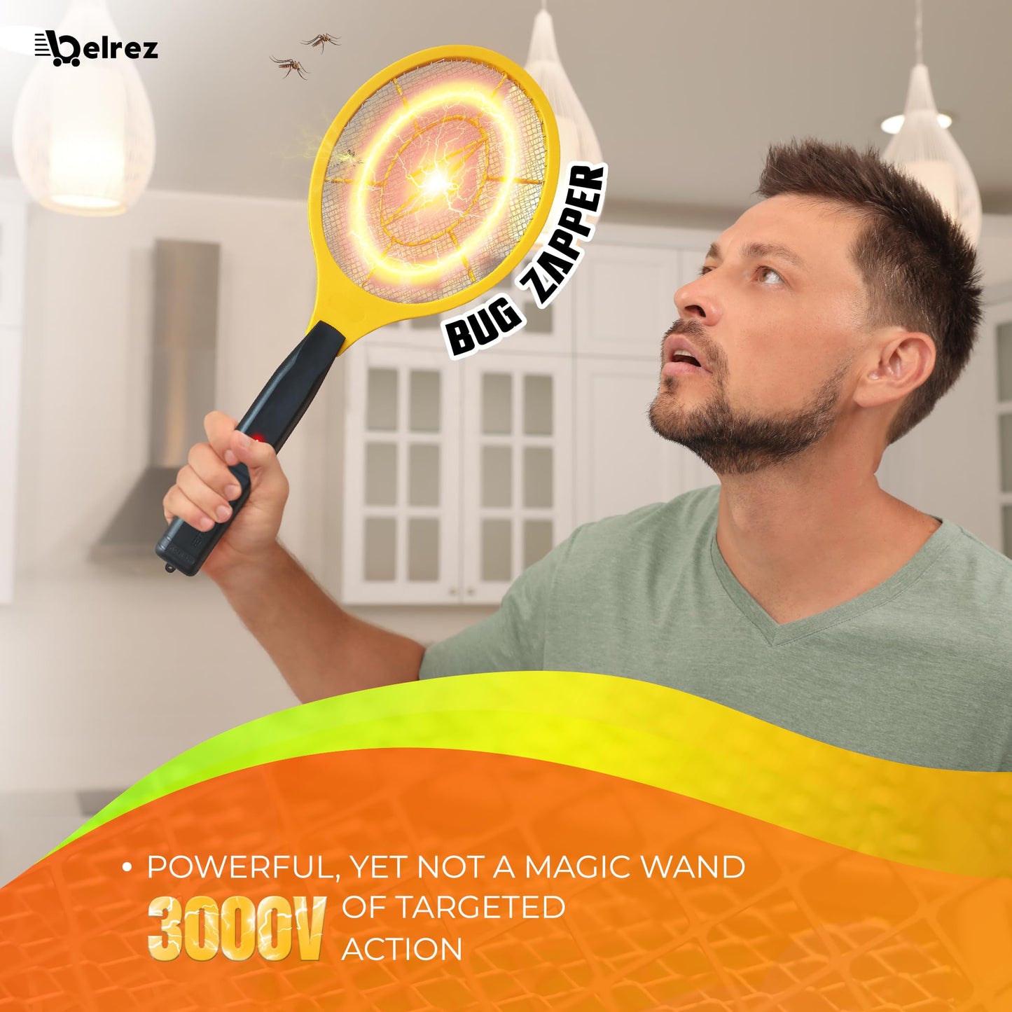 Electric Fly Zapper - Electronic Bug Zapper with Protective net Layer - Pest Control Mosquito and Insect Catcher Racket - Electric Fly Swatter - Handy Fly Killer Racket for Indoor and Outdoor