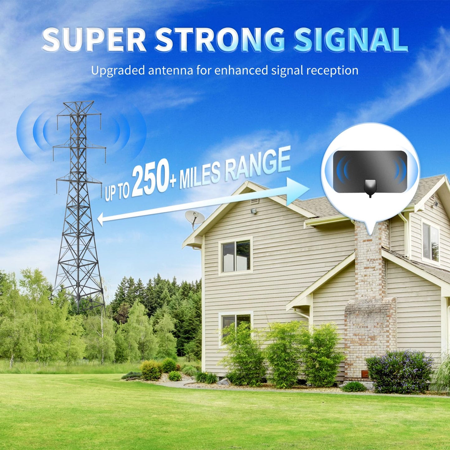 2025 Upgraded TV Aerial - Indoor TV Aerial Antenna for Any TV with Signal Booster - Digital Aerial for Freeview TV 280+ Miles Long Range Support 4K 1080P HDTV