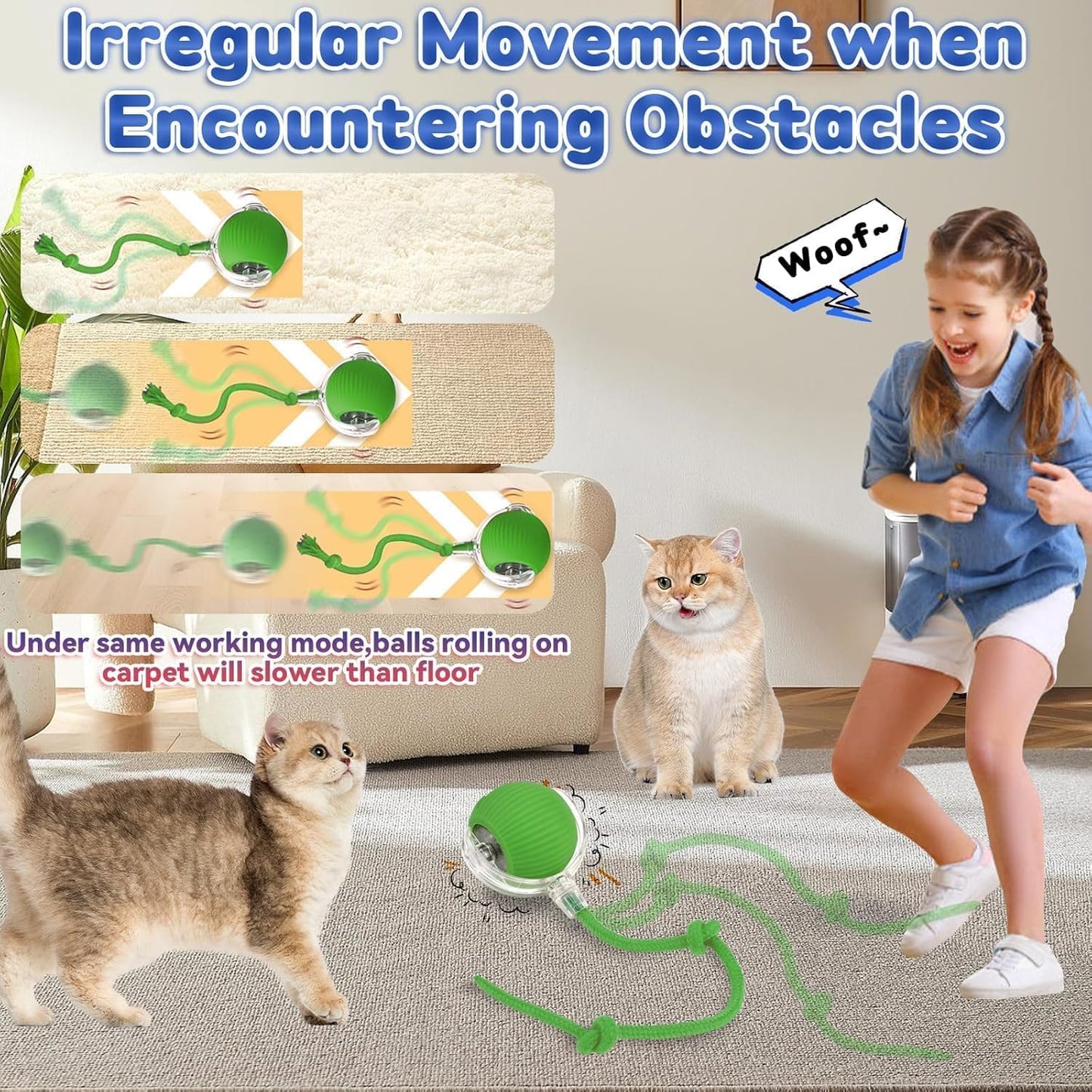 Active Rolling Ball with Tail for Cats/Dogs, Rechargeable Electric Interactive Ball Toy