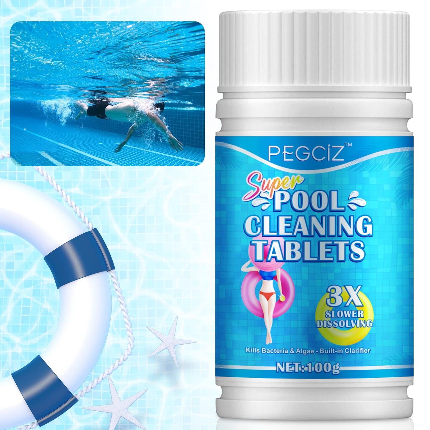 Chlorine Tablets for Swimming Pool,Hot Tub&Swimming Pool Chemicals,Chlorine Tablets for Hot Tub, Swimming Pool chlorine tablets,Spa Cleaning,100PCS