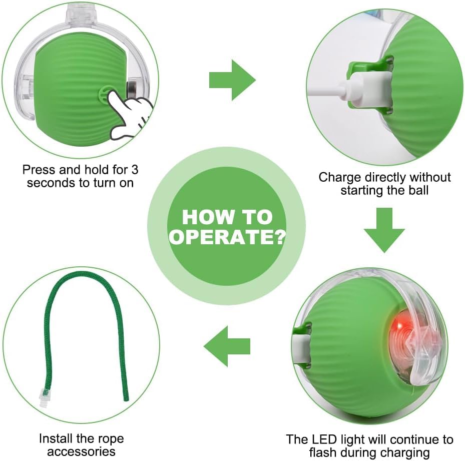 Active Rolling Ball with Tail for Cats/Dogs, Rechargeable Electric Interactive Ball Toy