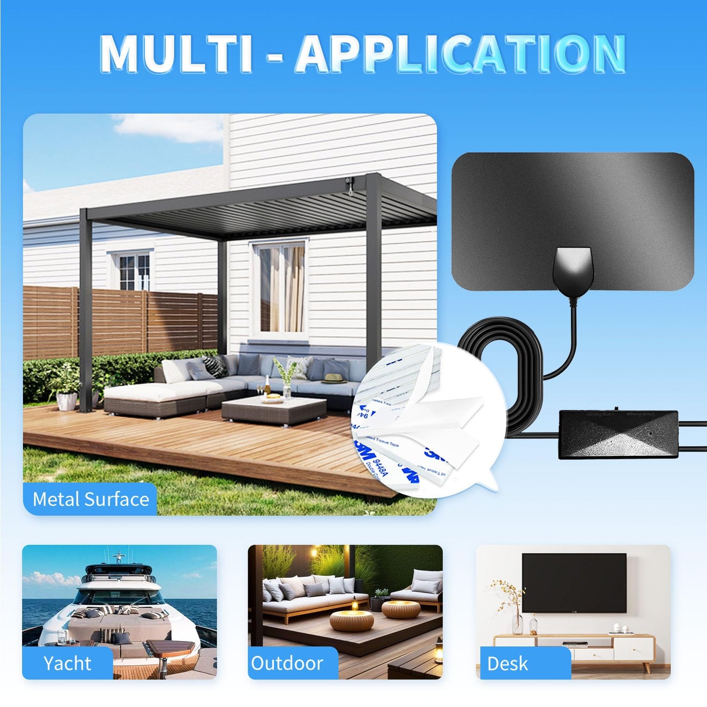 2025 Upgraded TV Aerial - Indoor TV Aerial Antenna for Any TV with Signal Booster - Digital Aerial for Freeview TV 280+ Miles Long Range Support 4K 1080P HDTV