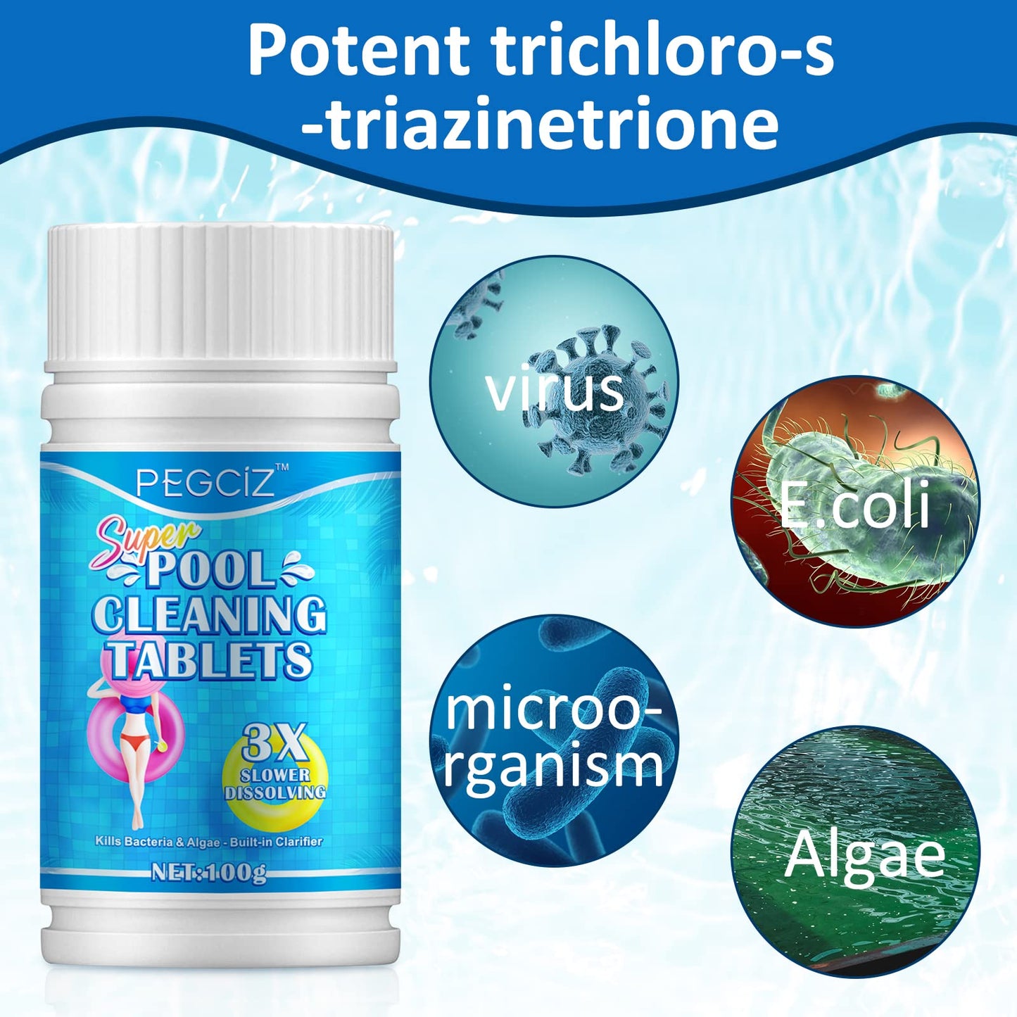 Chlorine Tablets for Swimming Pool,Hot Tub&Swimming Pool Chemicals,Chlorine Tablets for Hot Tub, Swimming Pool chlorine tablets,Spa Cleaning,100PCS