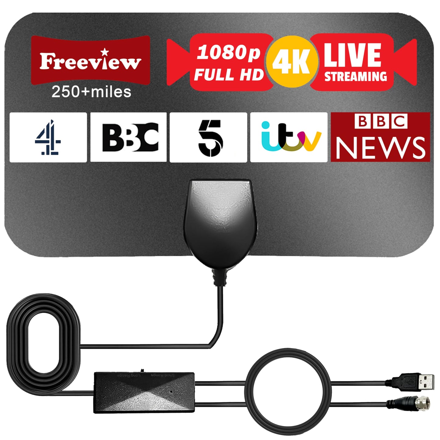 2025 Upgraded TV Aerial - Indoor TV Aerial Antenna for Any TV with Signal Booster - Digital Aerial for Freeview TV 280+ Miles Long Range Support 4K 1080P HDTV