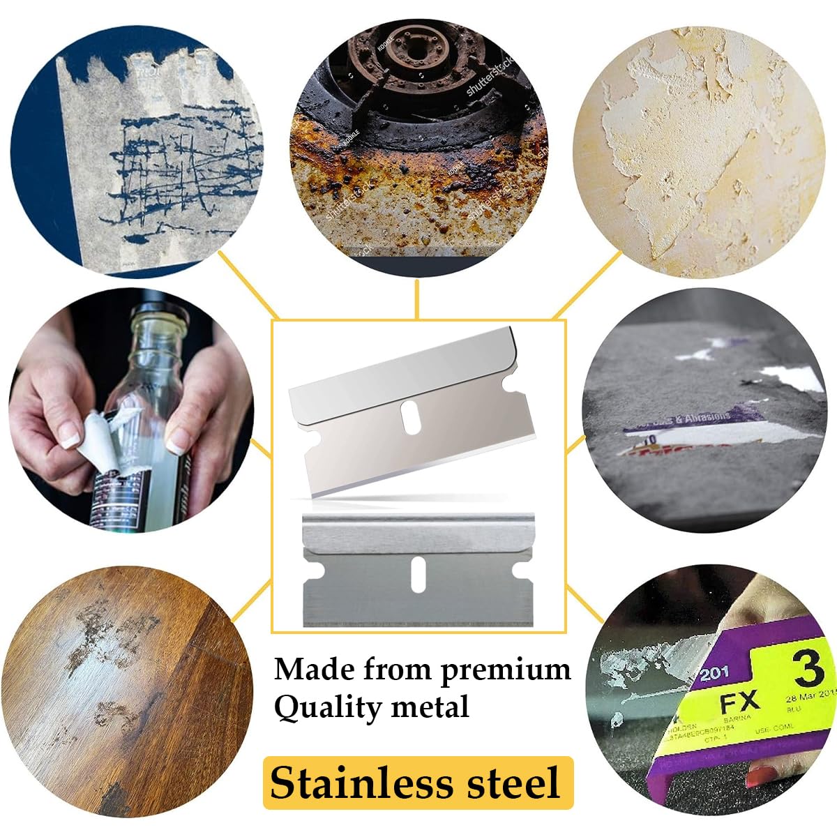 Razor Blades Plastic Window Glass Scraper Blades Non-Scratch Blades Replacement Razor Scraper Blades for Ceramic Hob Decal Paint Residue Paint Scraper Cleaning Tool Decals Scraper