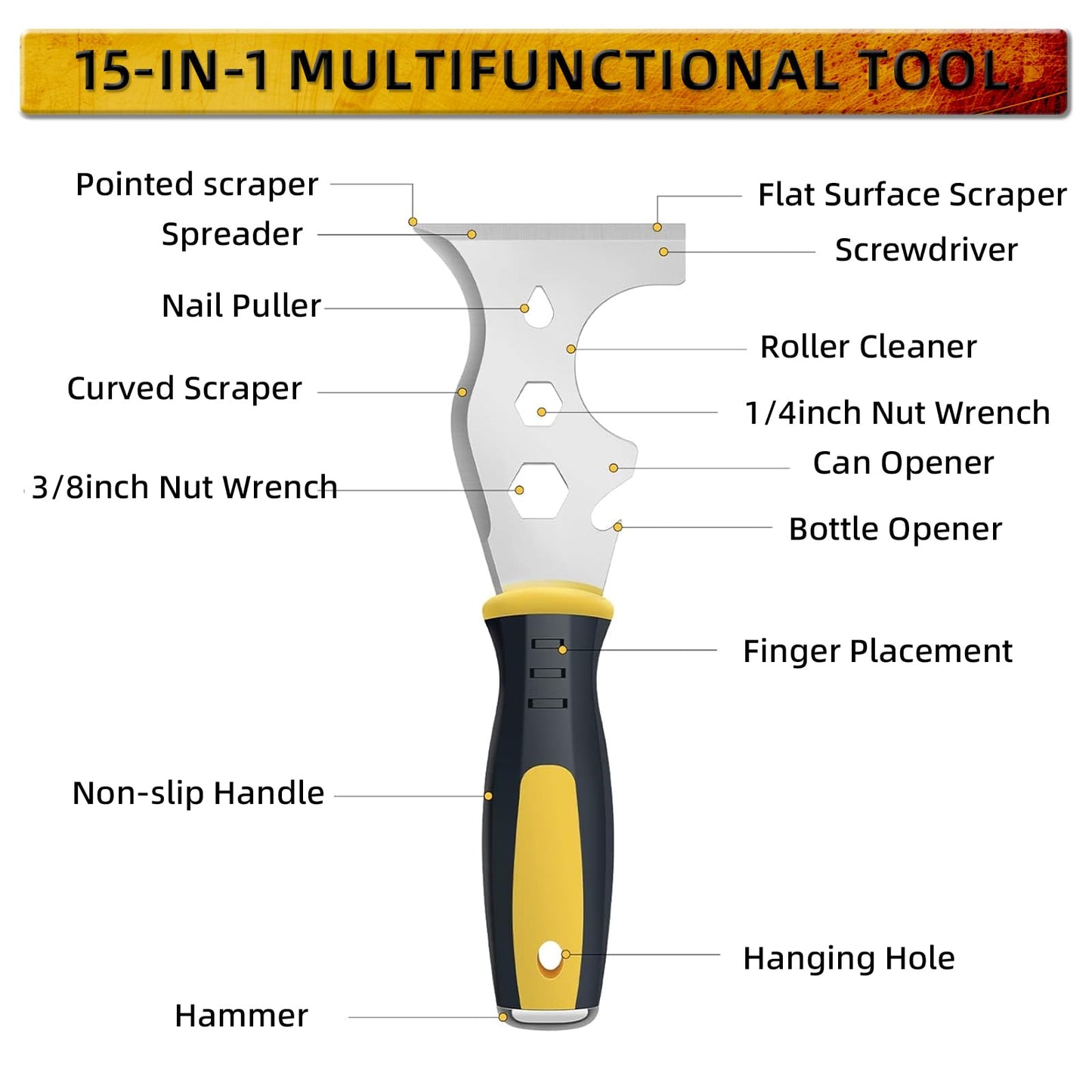Scraper Tool, Stainless Steel 13-in-1 Painters Tool, Professional Multi Wallpaper Scraper Tool Includes Paint Roller, Straight Scraper, Curved Scraper