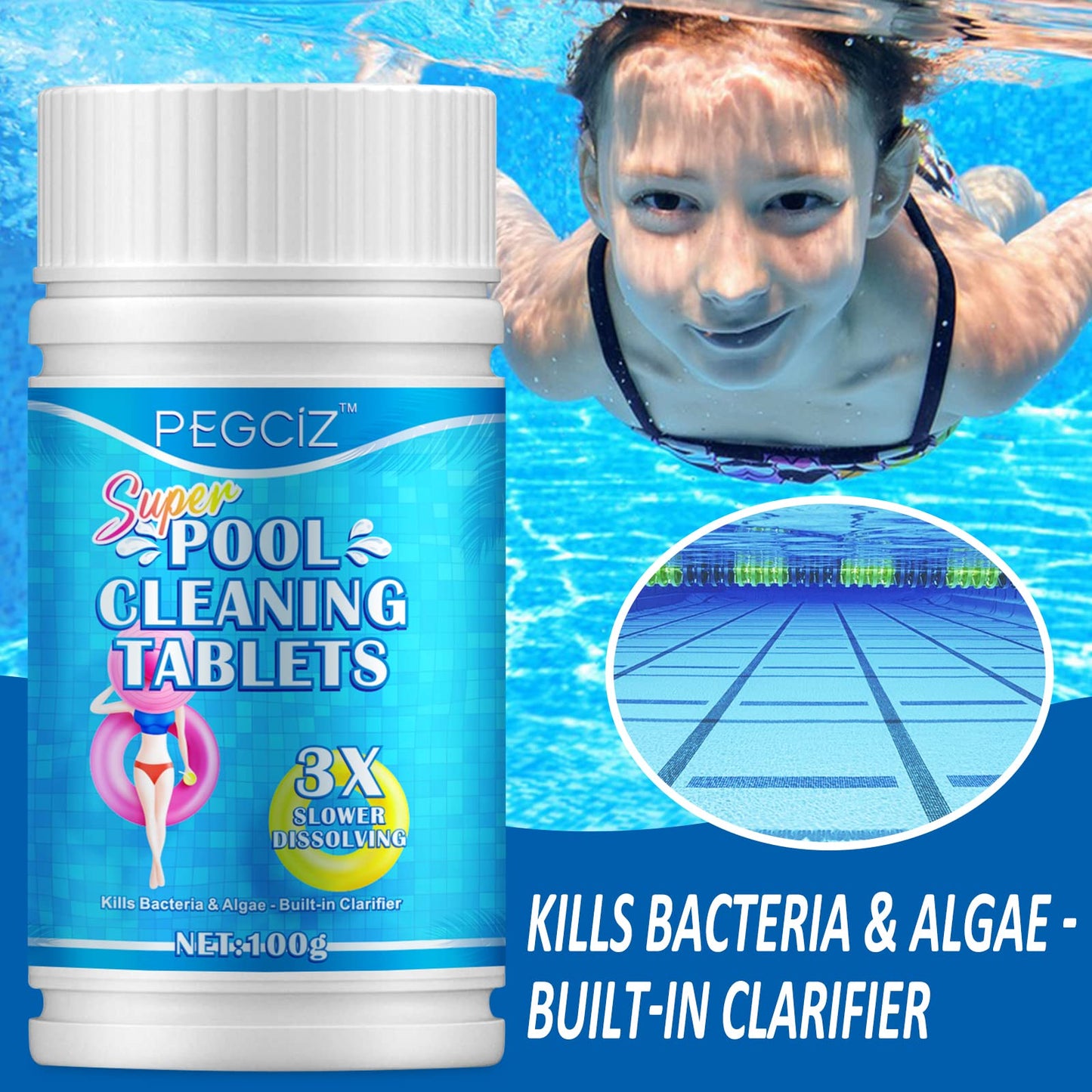 Chlorine Tablets for Swimming Pool,Hot Tub&Swimming Pool Chemicals,Chlorine Tablets for Hot Tub, Swimming Pool chlorine tablets,Spa Cleaning,100PCS