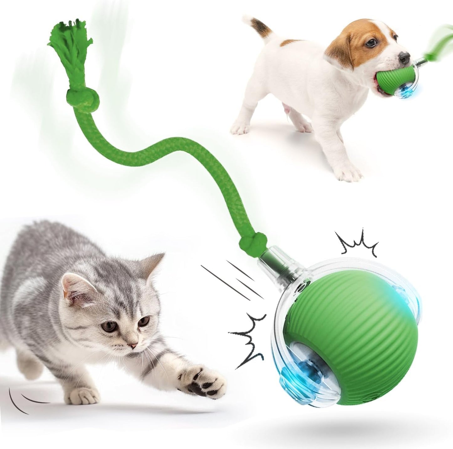 Active Rolling Ball with Tail for Cats/Dogs, Rechargeable Electric Interactive Ball Toy
